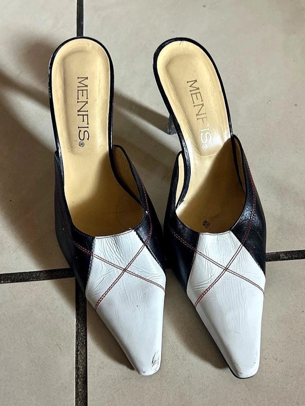 Menfis Pointed Toe Heels in Black & White US 9